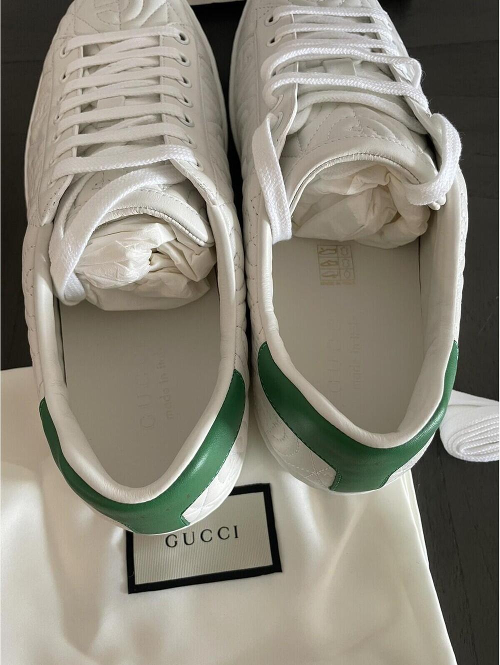 Gucci White Green Quilted Leather Lace Up Low Top Sneakers Mens Sz G8 US Sz 8.5 - Picture 5 of 9